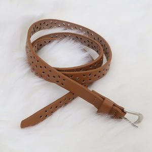 Skinny Perforated Floral Waist Belt Small Brown